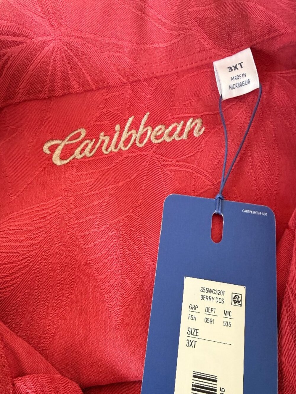 NWT Caribbean Men's 3XLT Big & Tall Burgundy Red Hawaiian Aloha Camp Shirt
